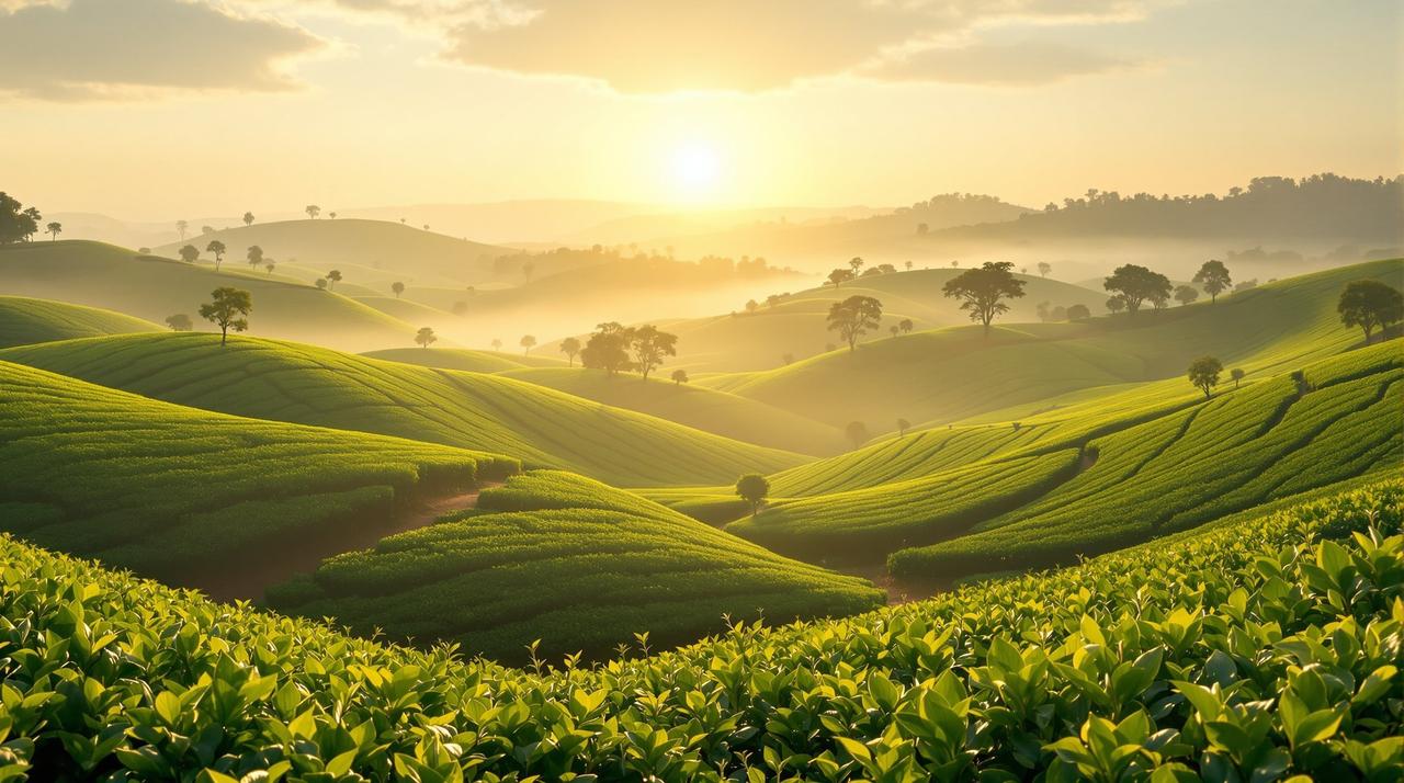 晨光中的山间茶园
